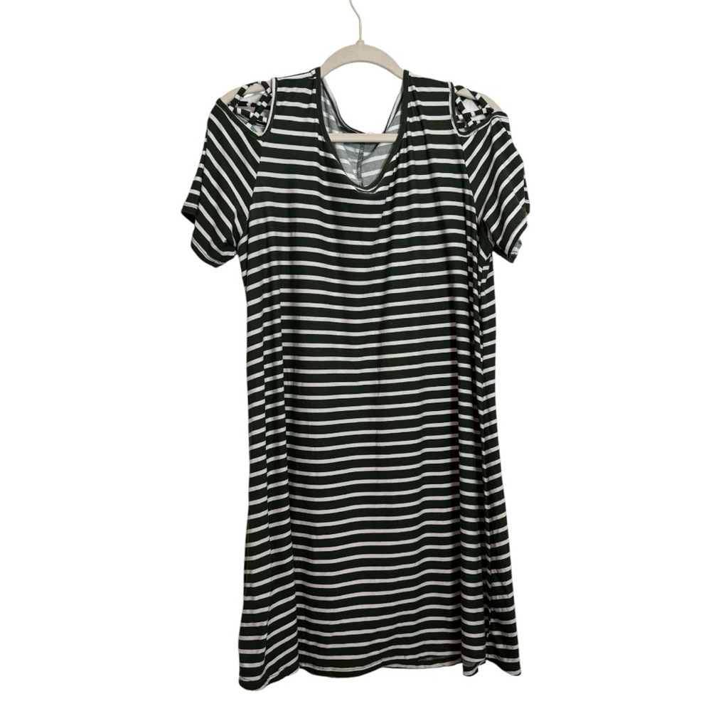 Striped Deep Green and White Dress